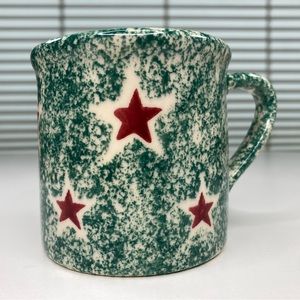 Vintage Hartstone Mug Green Sponge Ware Red And White Stars